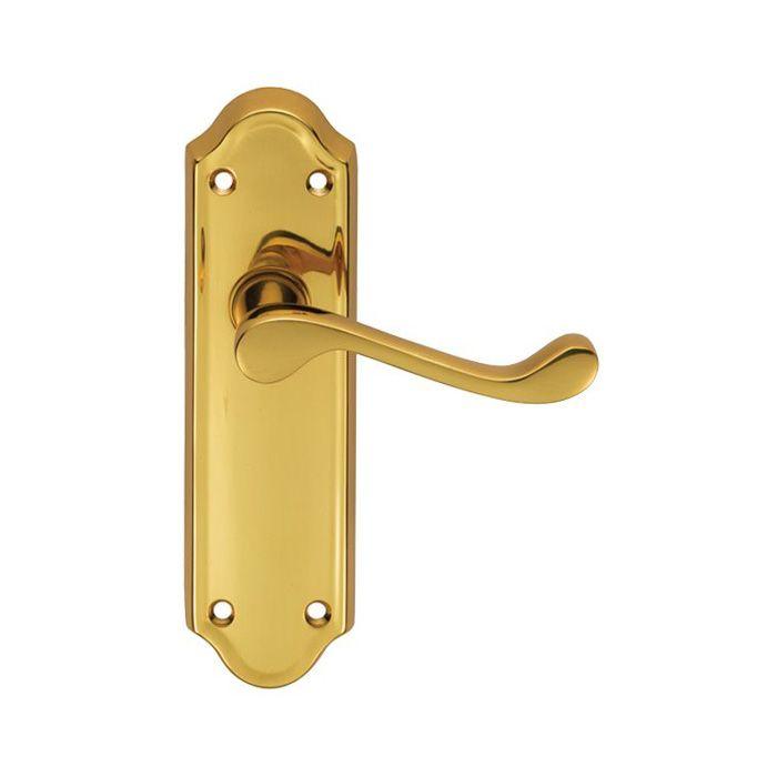 Carlisle Brass Victorian Scroll Traditional Door Handles On Round Rose,  Polished Brass - DL56 (sold in pairs) from Door Handle Company