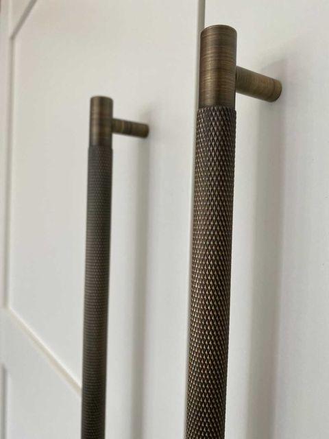 Alexander and Wilks Antique Brass Brunel Knurled Cupboard Handle at More Handles. Image Credit - @the_long_barn_