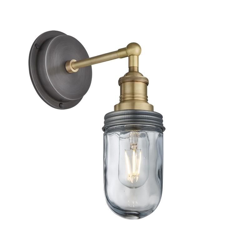 Industville Brooklyn Outdoor & Bathroom Wall Light in Pewter with Brass Holder