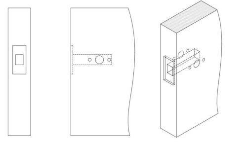 Line Drawing annotating how to fit a tubular latch