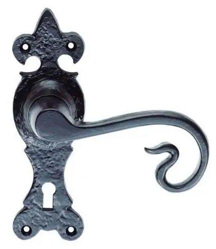 Ludlow Foundries Curly Tail Door Handle on Backplate in Black Antique | More Handles