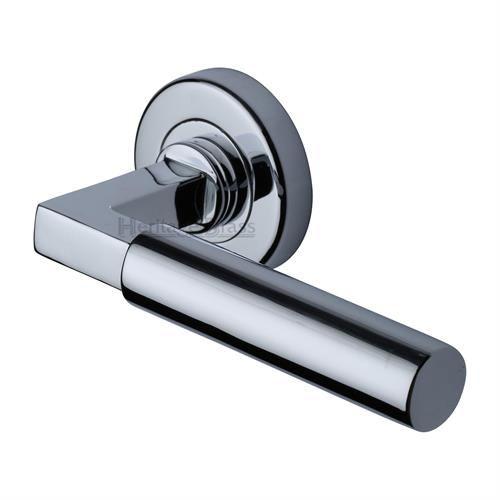 M.Marcus Heritage Brass Bauhaus Door Handle on Round Rose in Polished Chrome